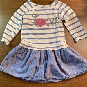 Blue and White dress with denim skirt